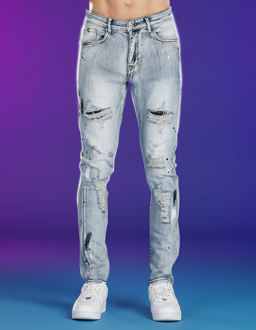 Distressed Blue Jeans