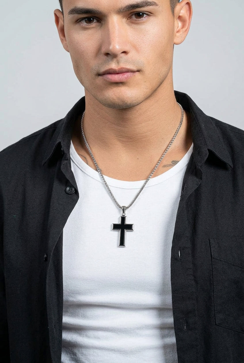 Black Onyx Cross Pendant Necklace