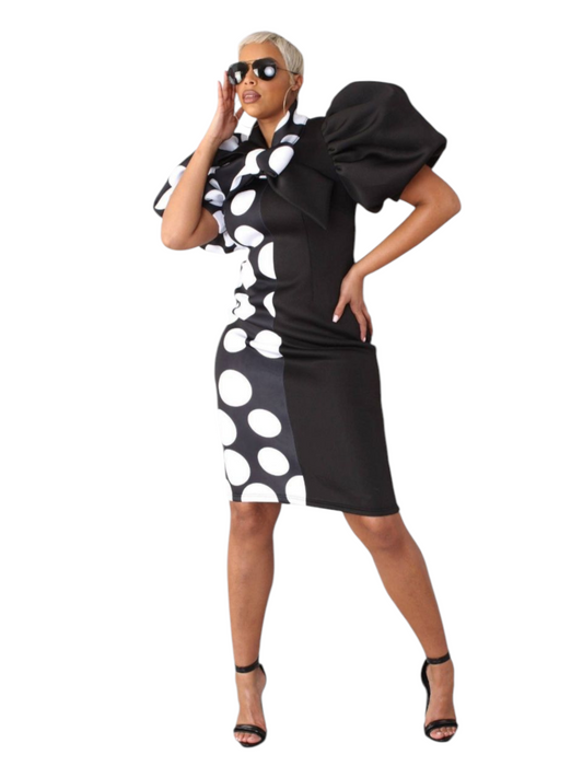 Bowtie collar knee length dress