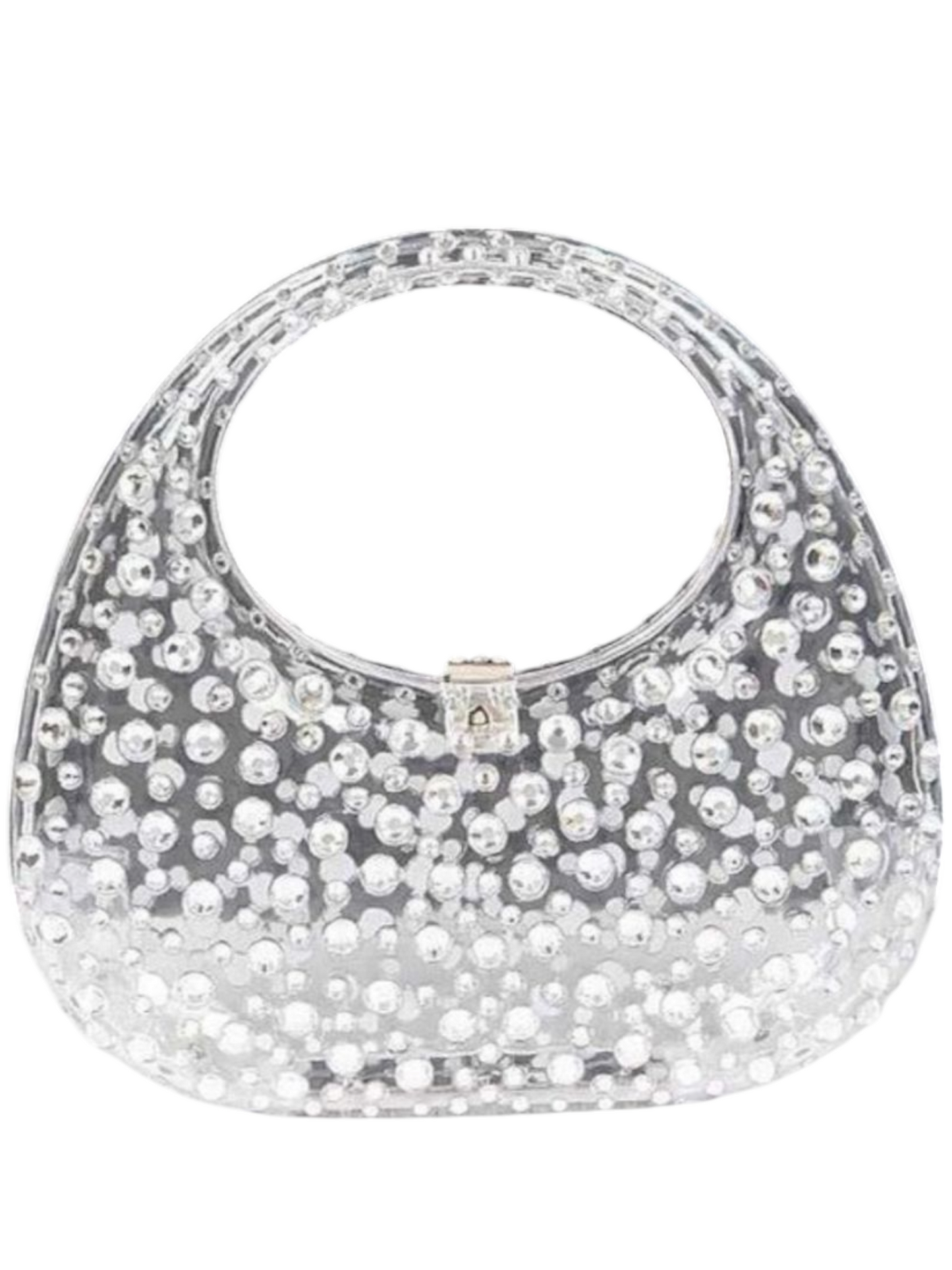 Rhinestone Cleared Top Handle Box Clutch