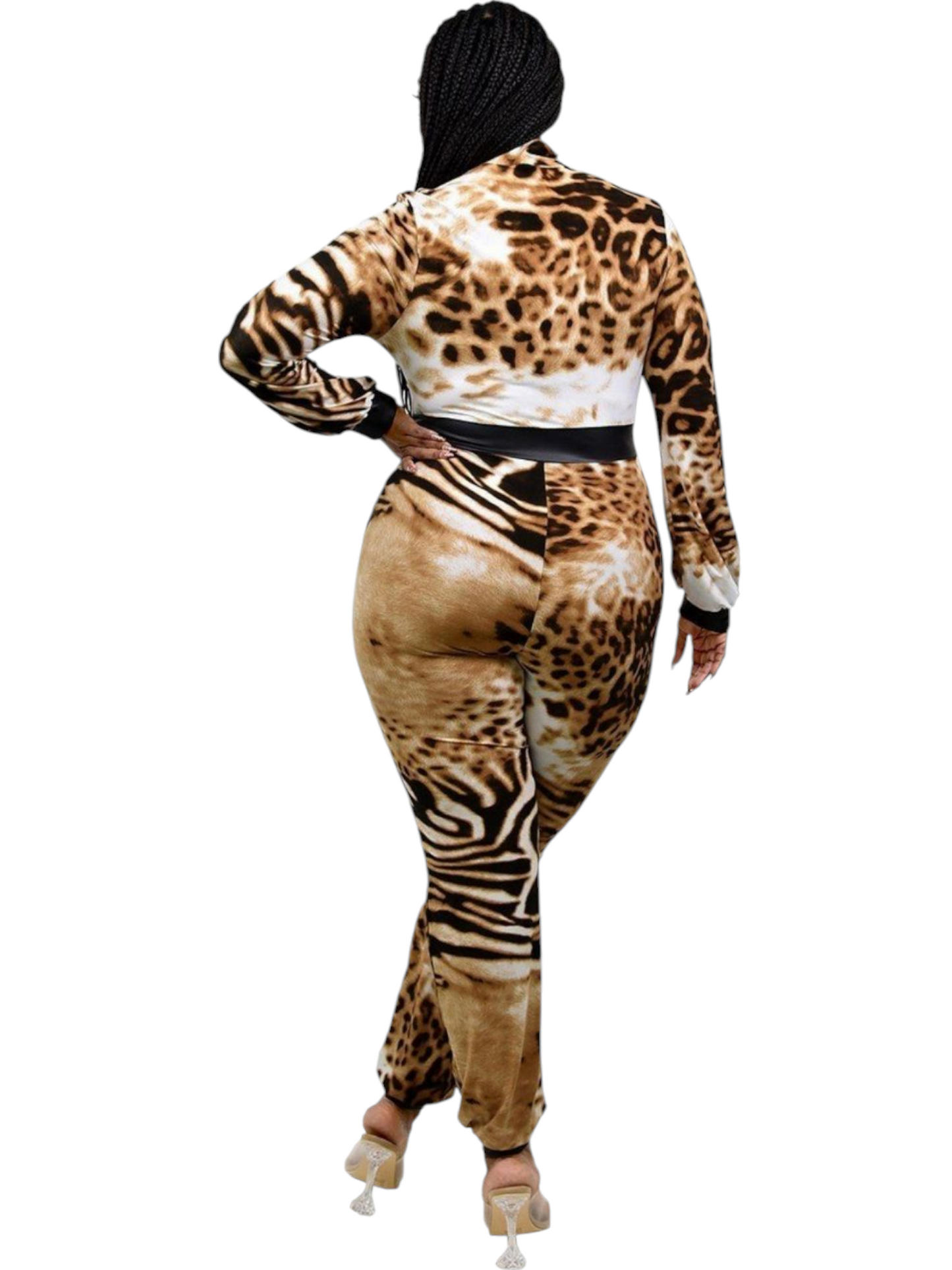 Leopard Print Zip-up Jumpsuit