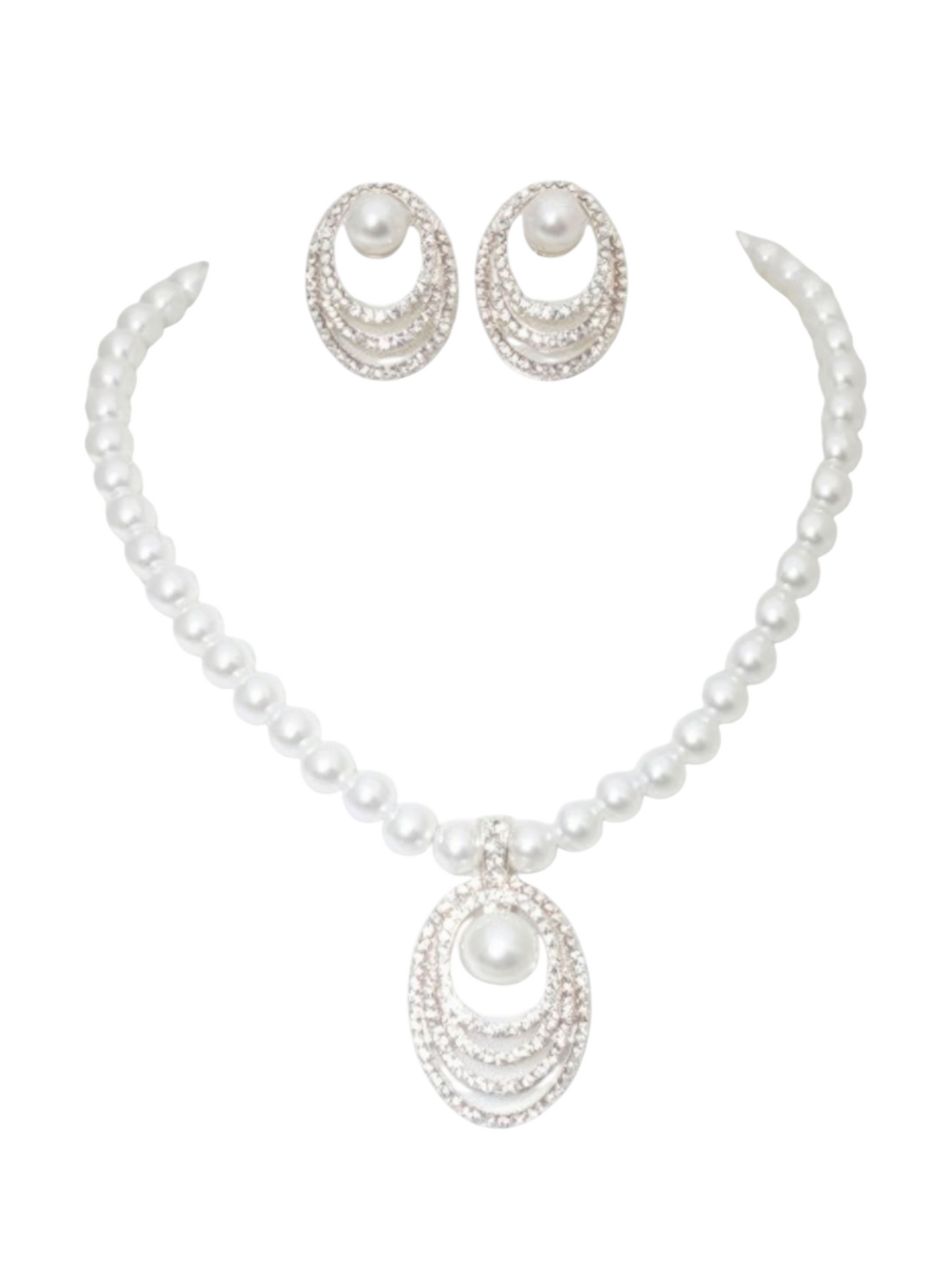 Rhinestone Pearl Necklace Set