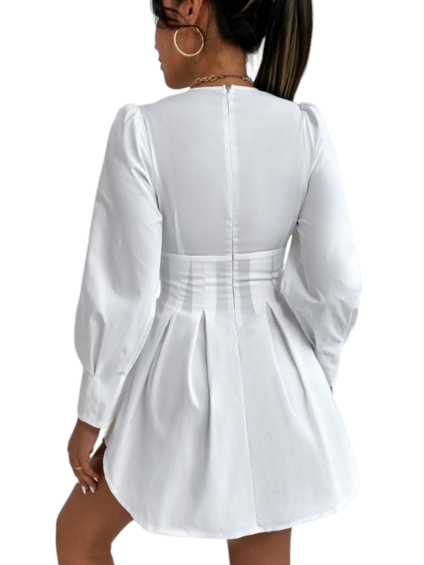 Bishop Sleeve Fold Pleated Dress