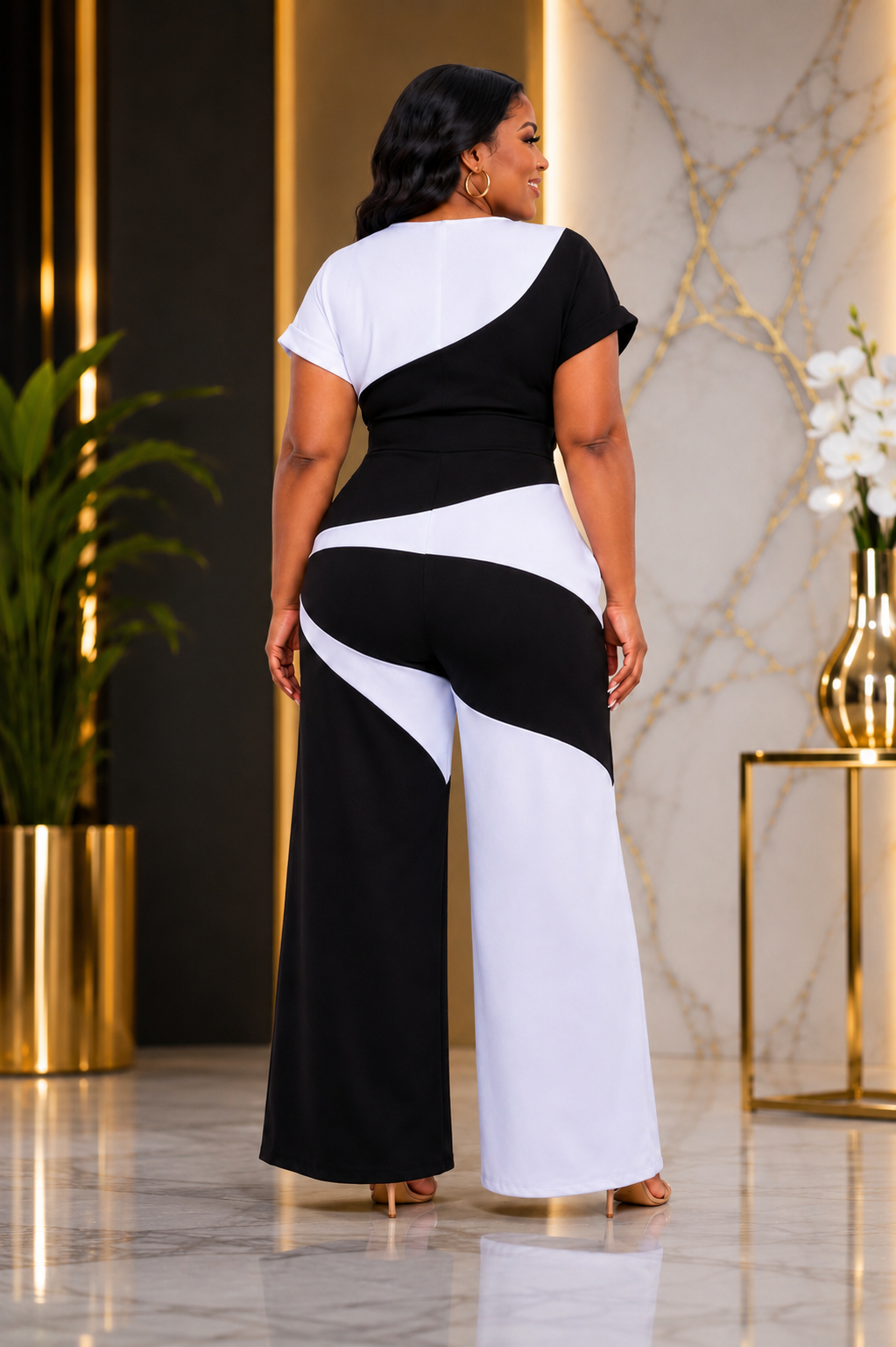 Black & White Color Block Jumpsuit