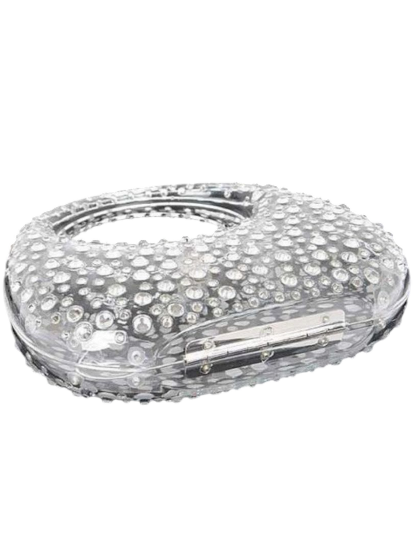 Rhinestone Cleared Top Handle Box Clutch