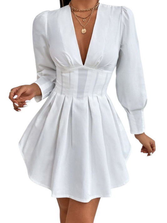 Bishop Sleeve Fold Pleated Dress