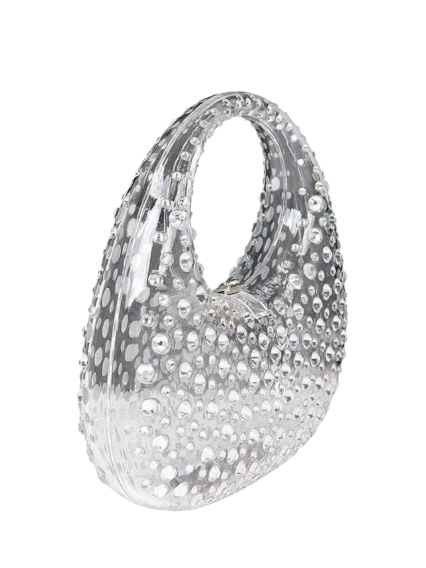 Rhinestone Cleared Top Handle Box Clutch