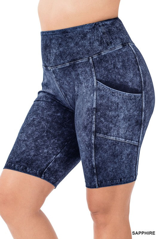 Mineral Wash Wide Waistband Pocket Leggings