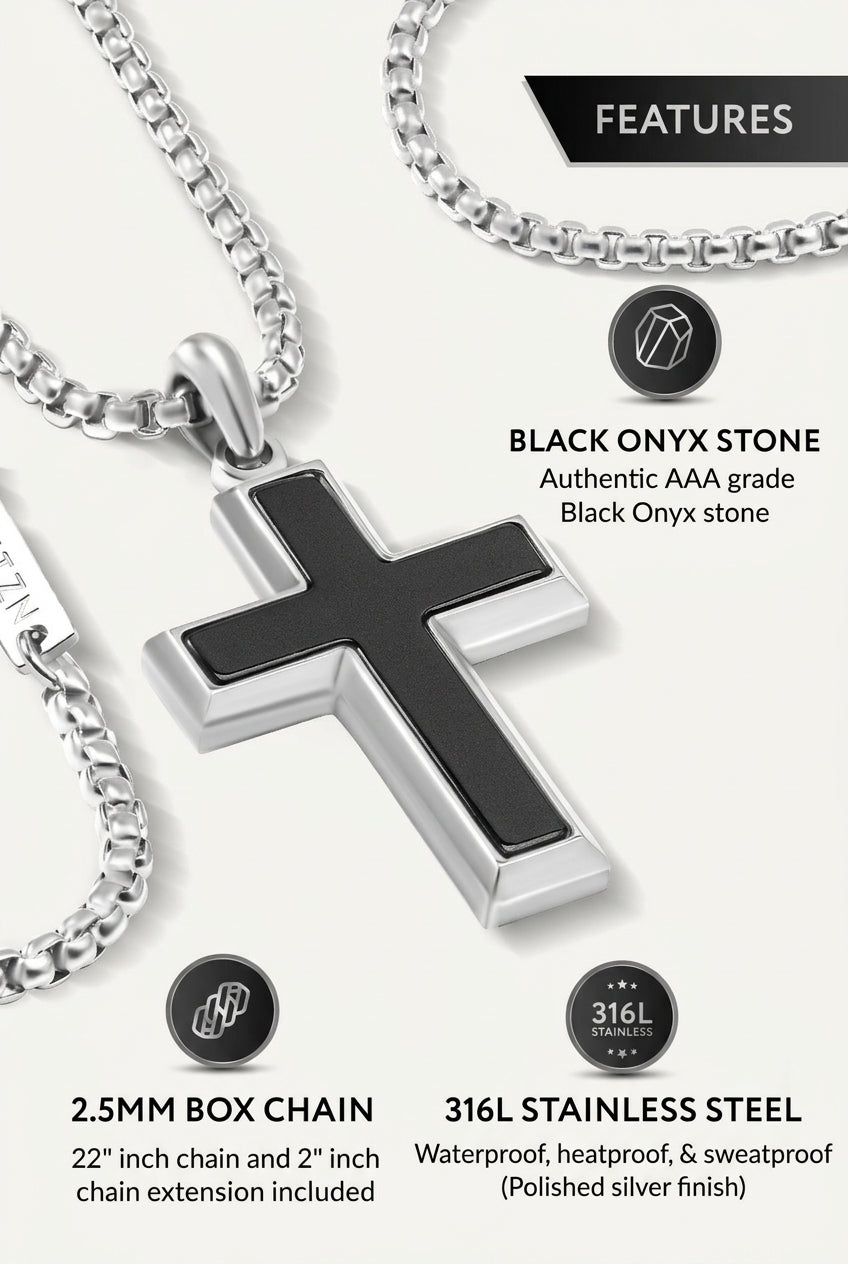 Black Onyx Cross Pendant Necklace