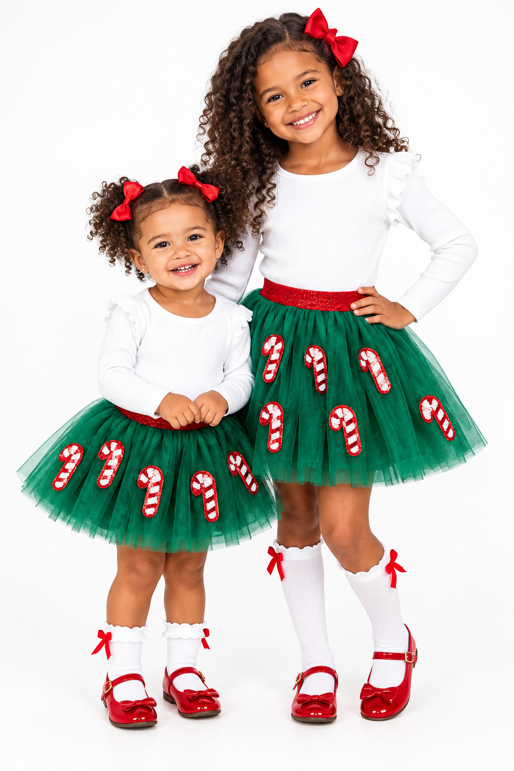 Christmas Candy Cane Sequin Applique Green Tulle Skirt