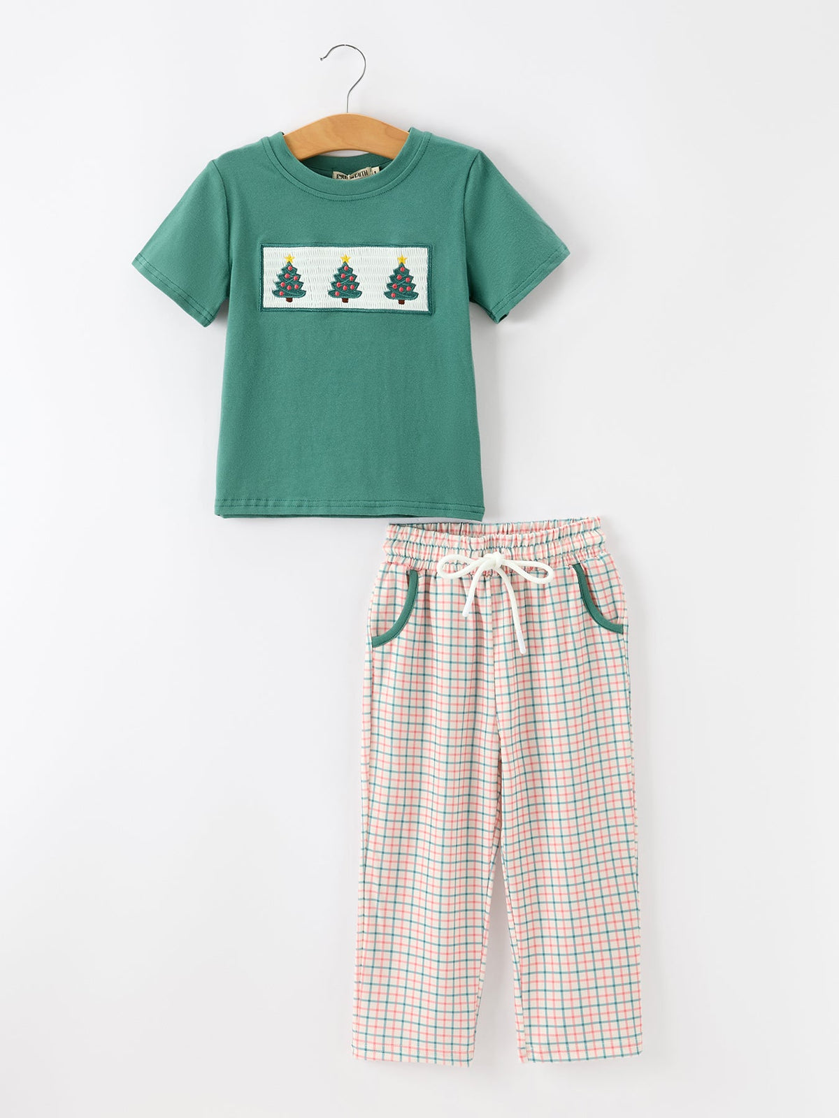 Boys Embroidered T-Shirt & Plaid Pants Set