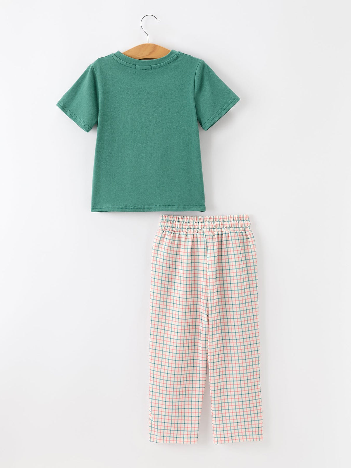Boys Embroidered T-Shirt & Plaid Pants Set