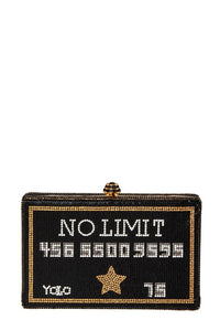 NO LIMIT YOLO Credit Card Rhinestone Clutch