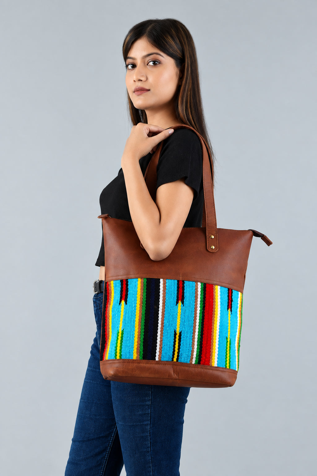 Multicoloured Leather Tote Bag