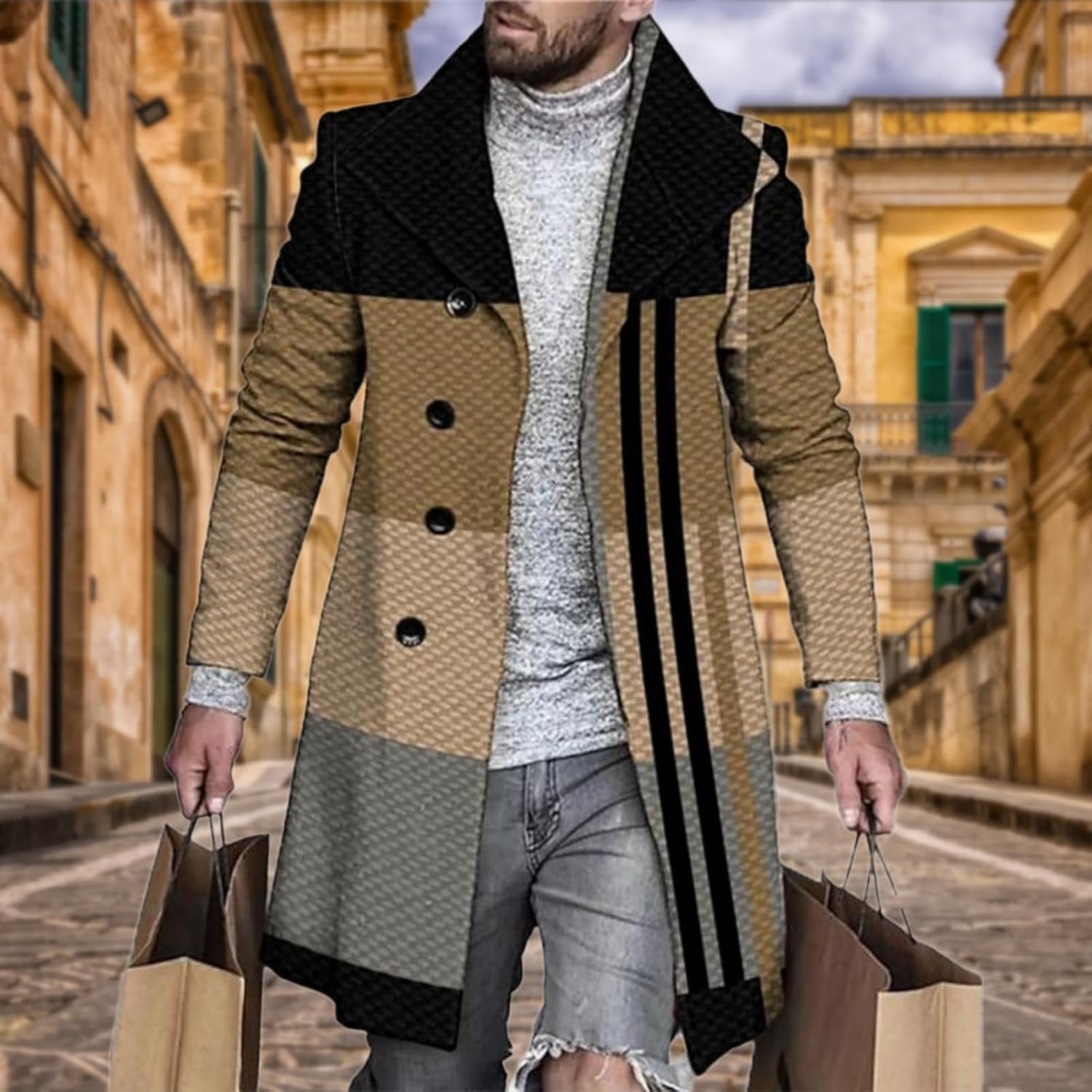 Lapel Single Breasted Slim Overcoat