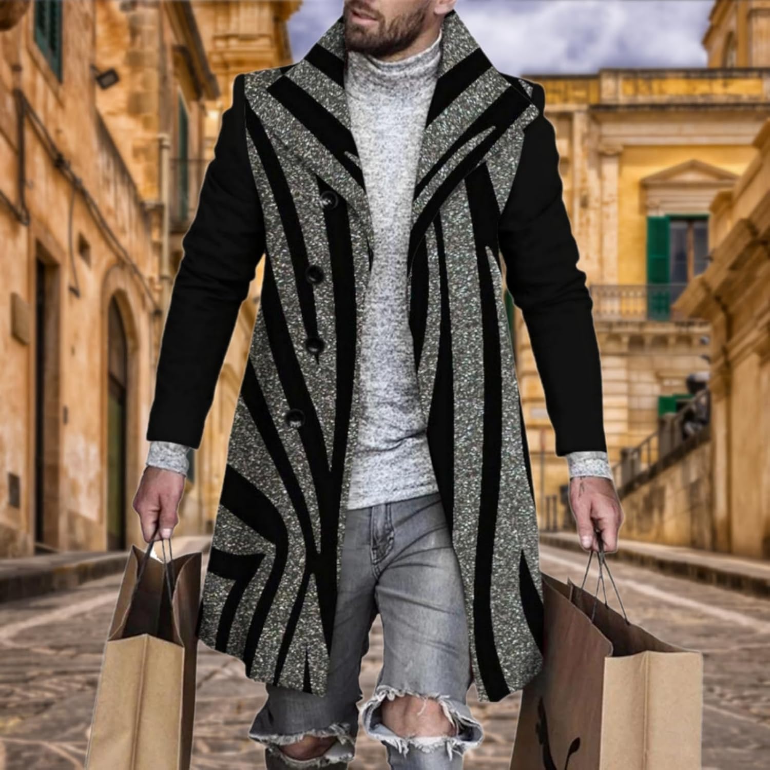 Lapel Single Breasted Slim Overcoat