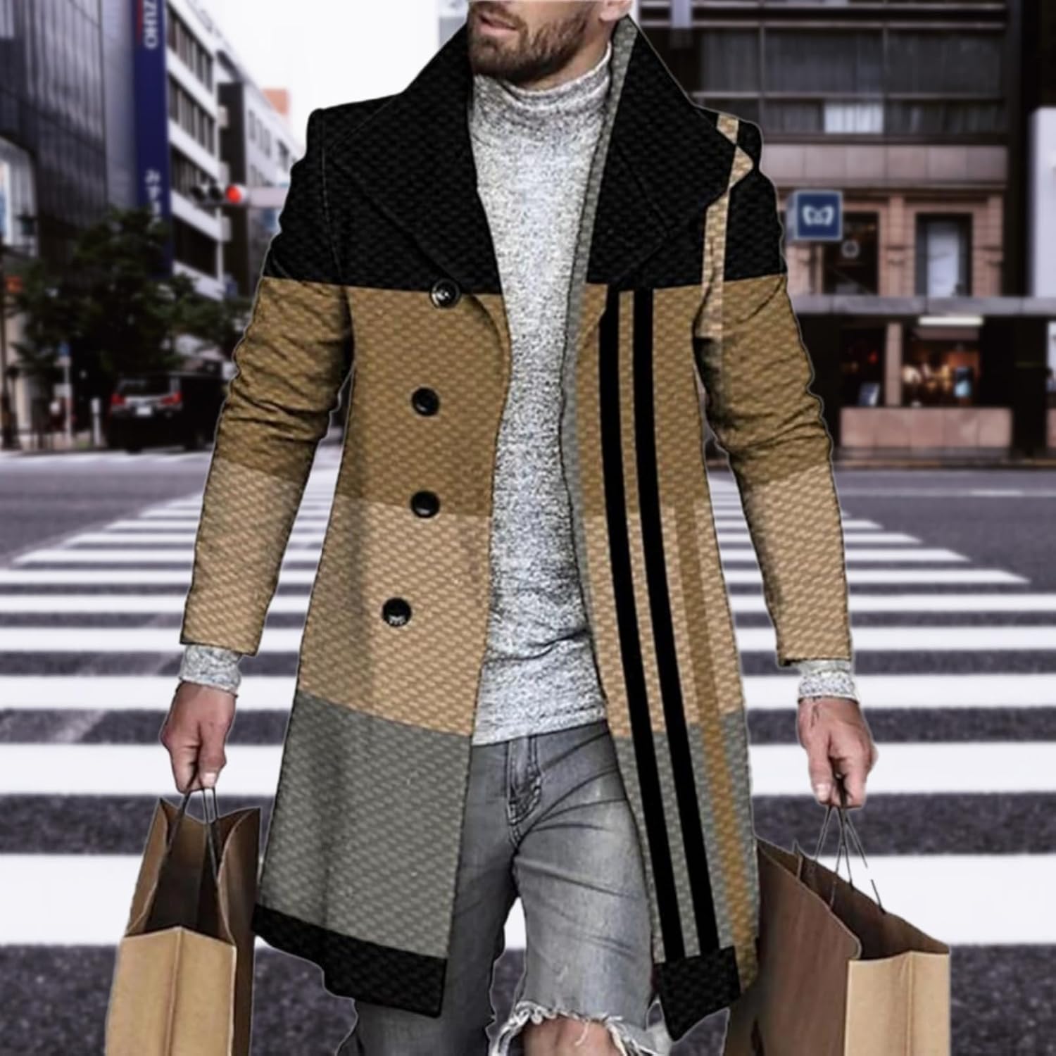 Lapel Single Breasted Slim Overcoat