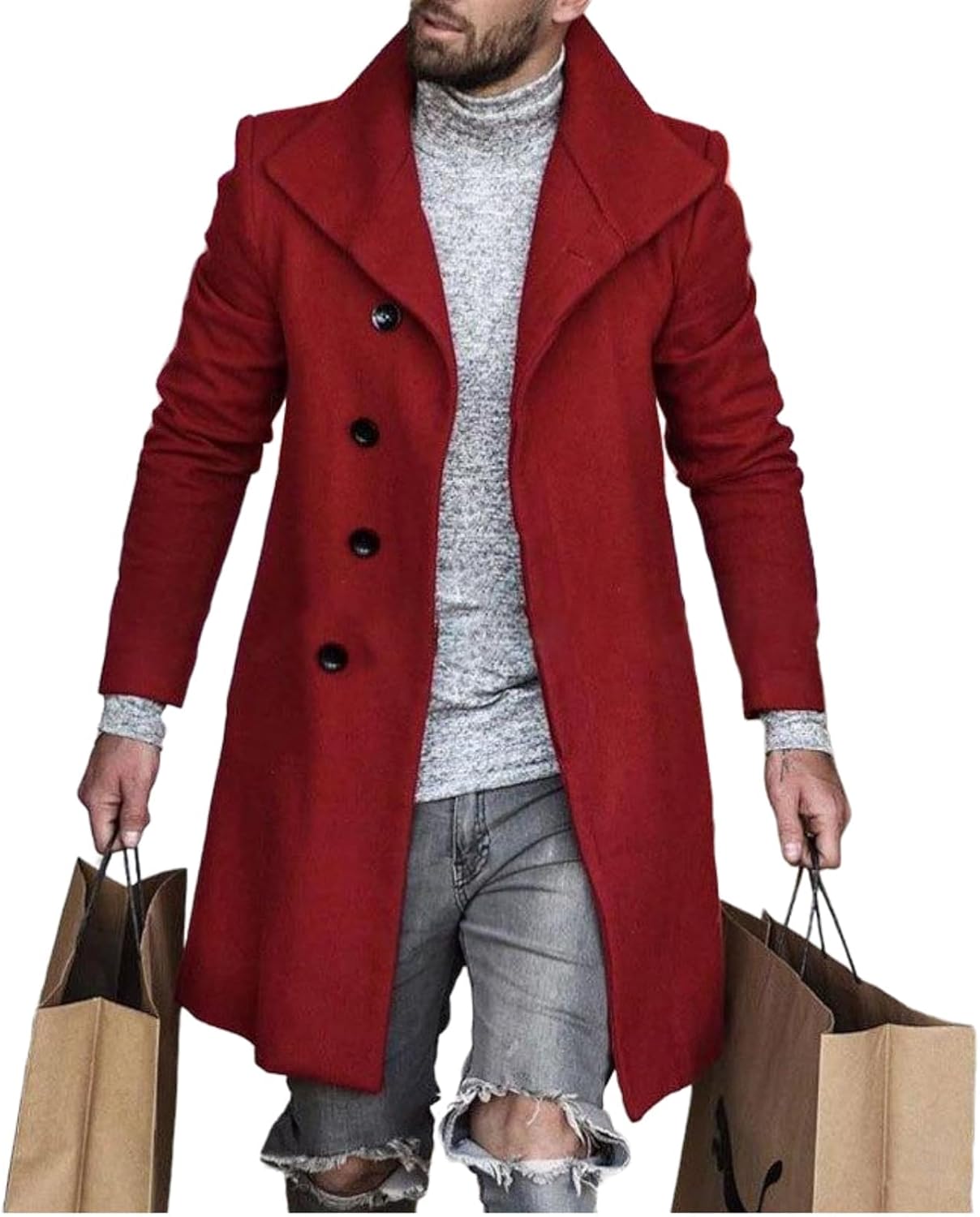 Lapel Single Breasted Slim Overcoat