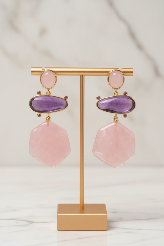 Pink Quartz Drop Earring