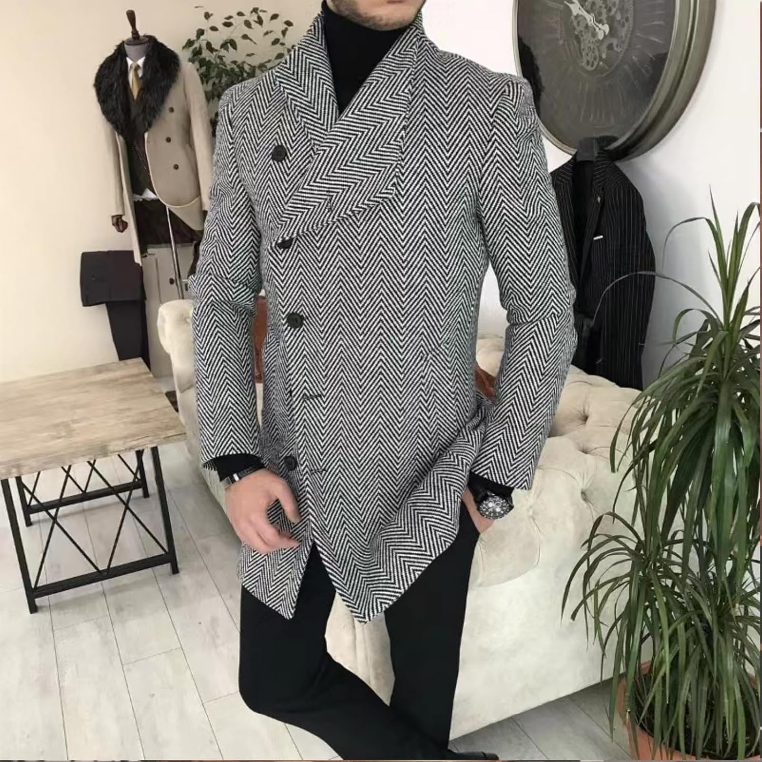 Lapel Single Breasted Slim Overcoat