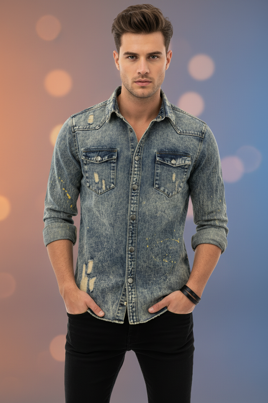 Men's Ripped Denim Overshirt