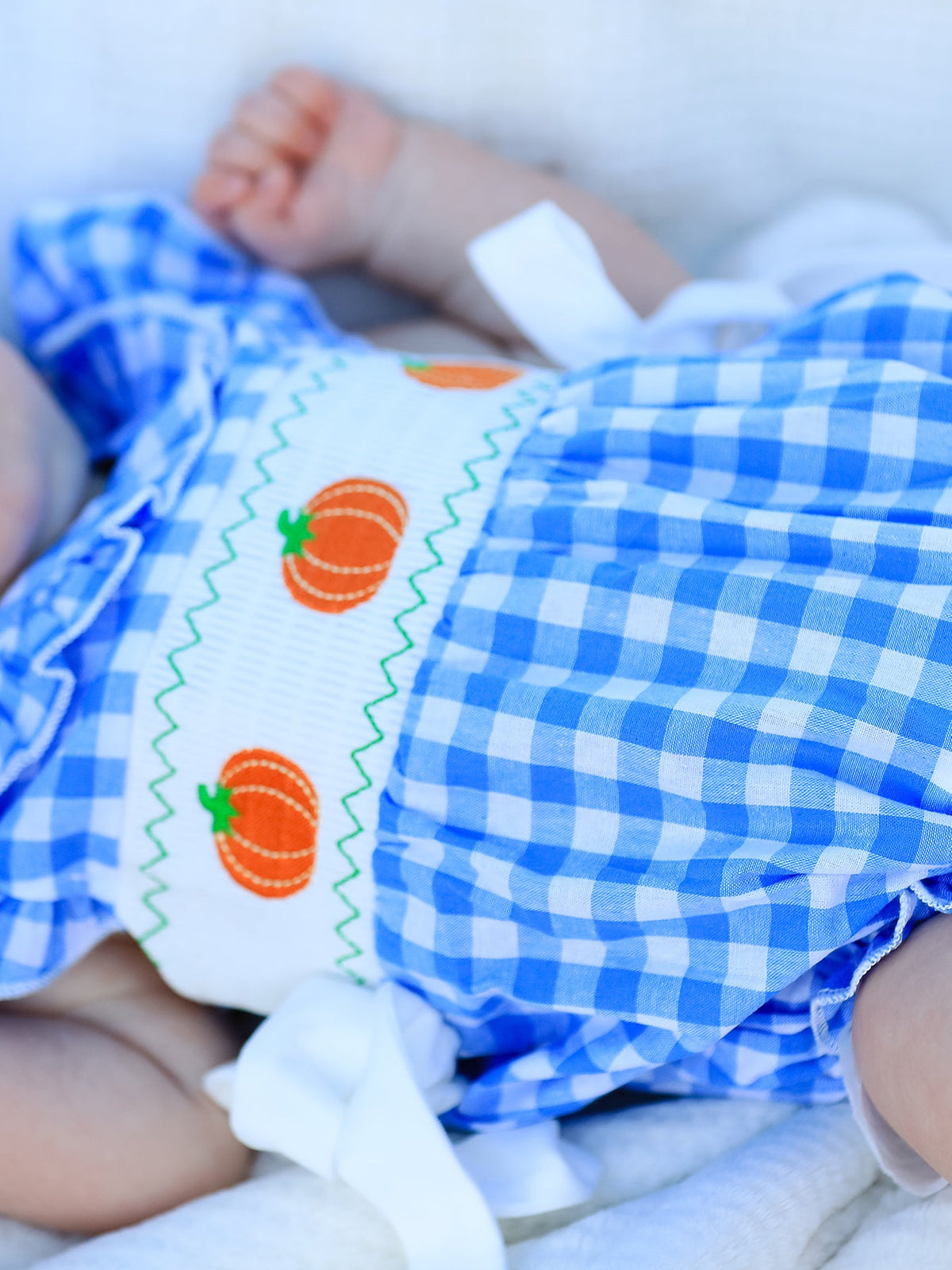 Blue Pumpkin Smock Embroidery Baby Girl Romper