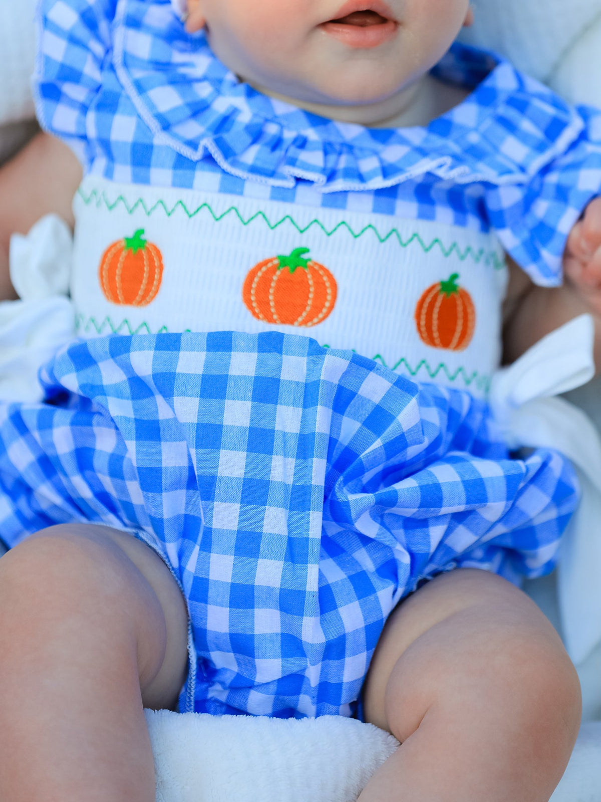Blue Pumpkin Smock Embroidery Baby Girl Romper