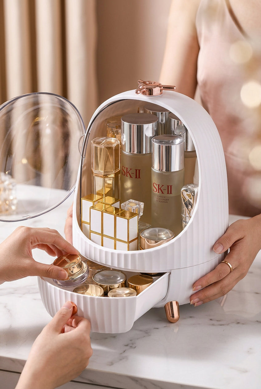 Round Cosmetic Storage Box, Makeup Organizer | Dressing Table Shelf