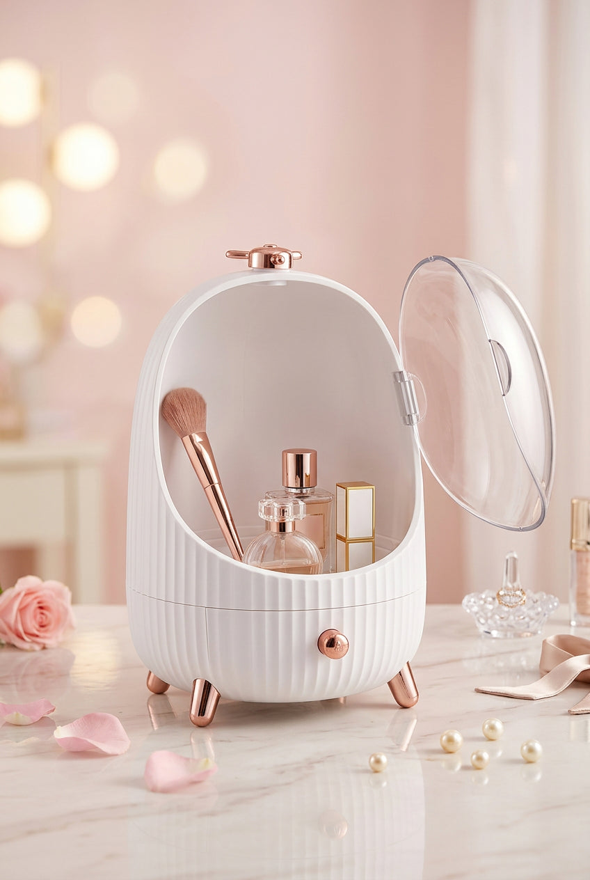 Round Cosmetic Storage Box, Makeup Organizer | Dressing Table Shelf