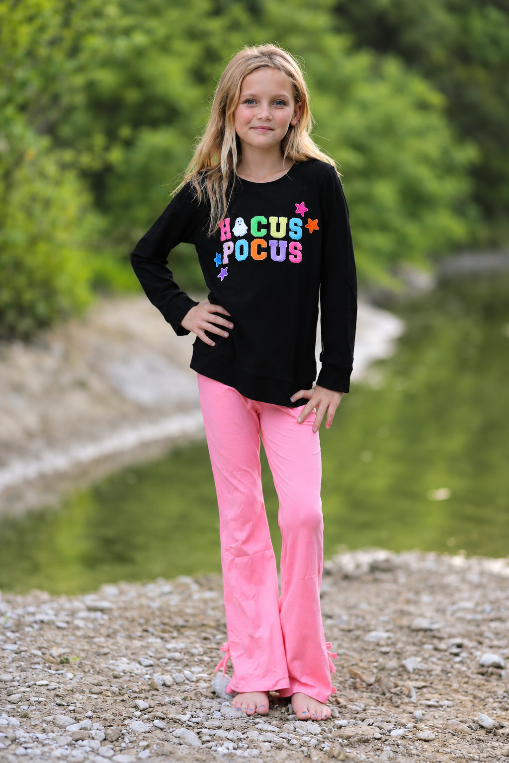 Halloween Black Top + Pink Bell Bottoms