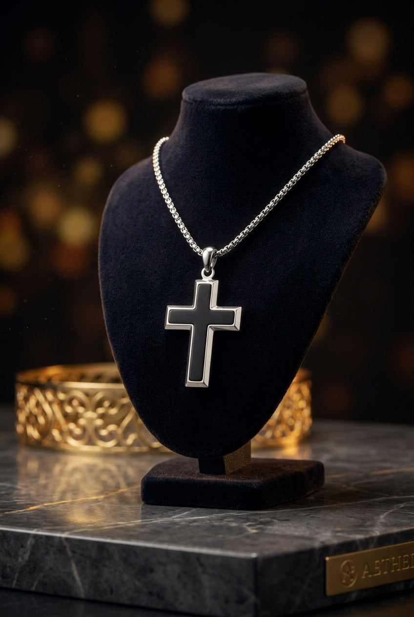 Black Onyx Cross Pendant Necklace