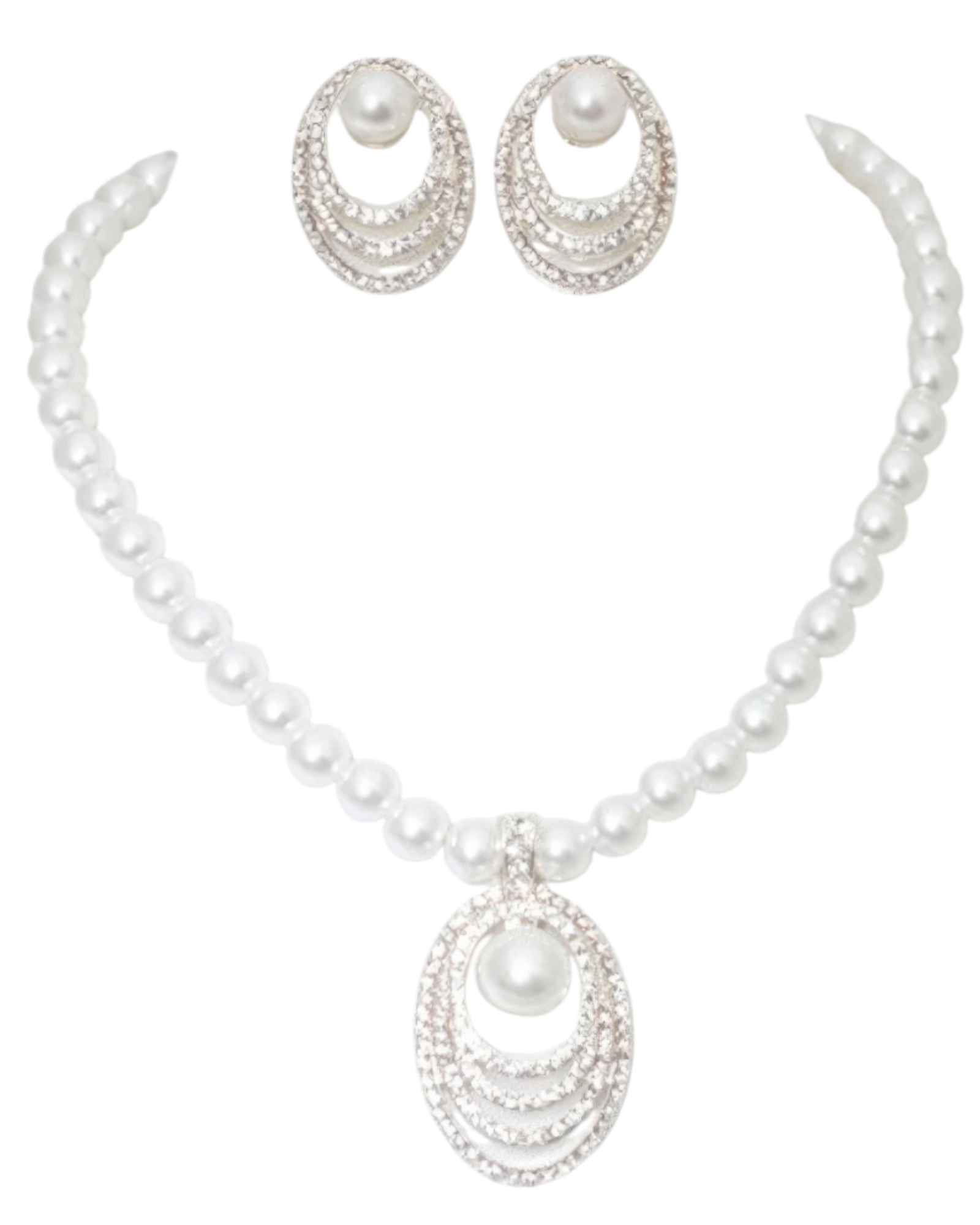 Rhinestone Pearl Necklace Set