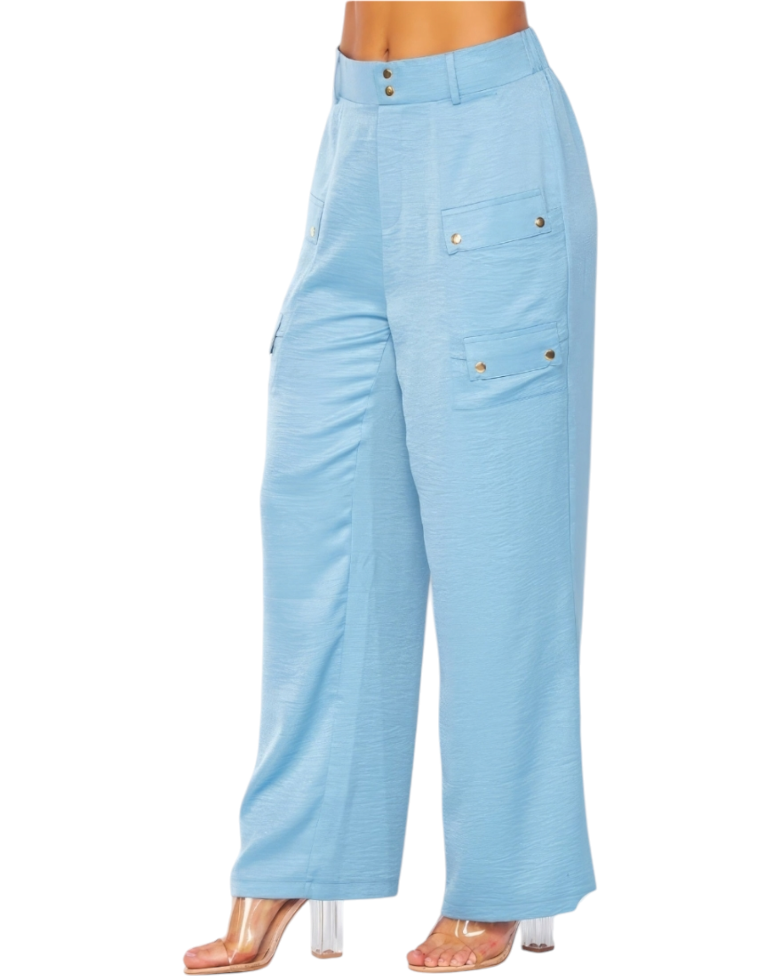 Satin Cargo Wide Leg Pants