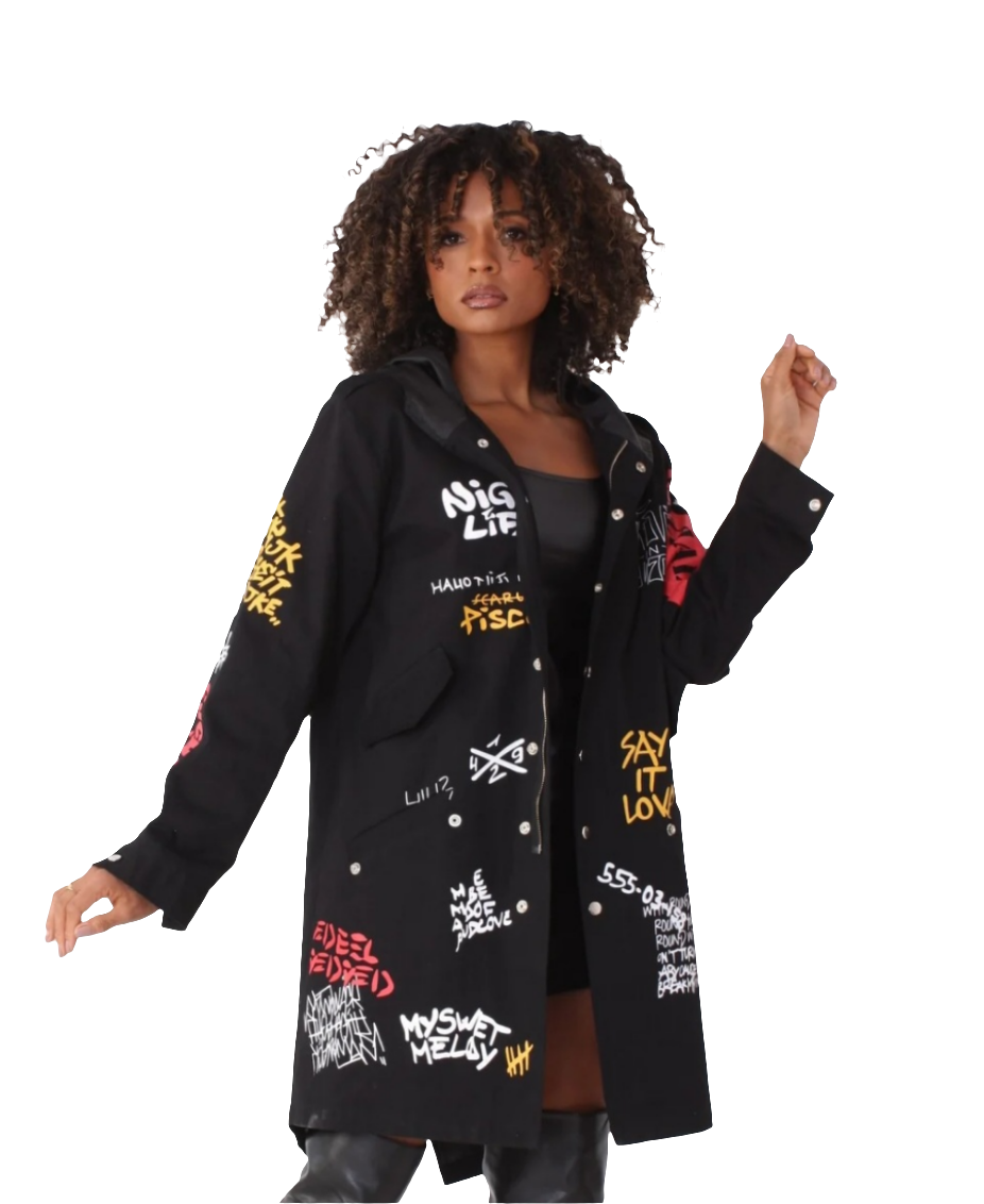 Graphite Writing,Hood Jacket