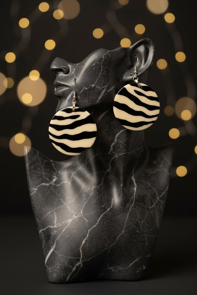 Zebra-Striped Resin Earring