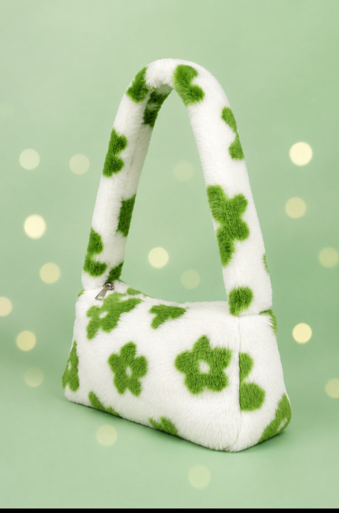 Faux Wool Flower Print Shoulder Bag