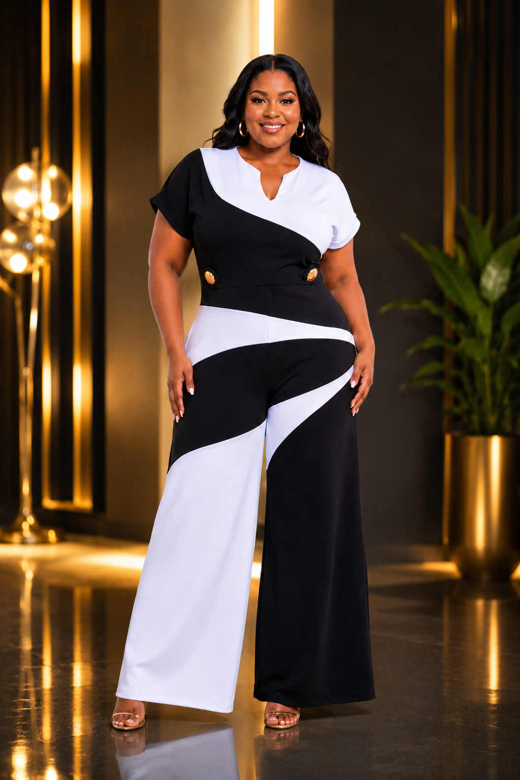 Black & White Color Block Jumpsuit