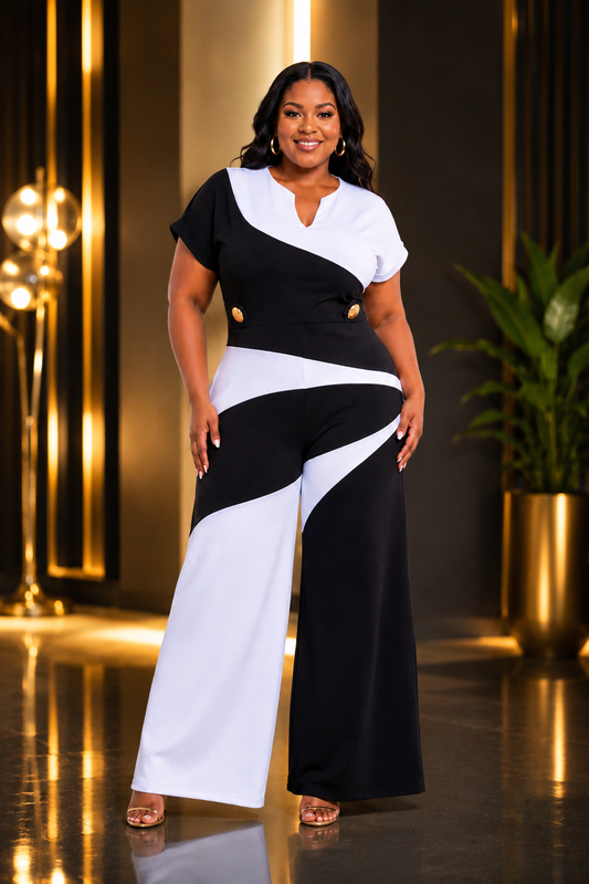 Black & White Color Block Jumpsuit