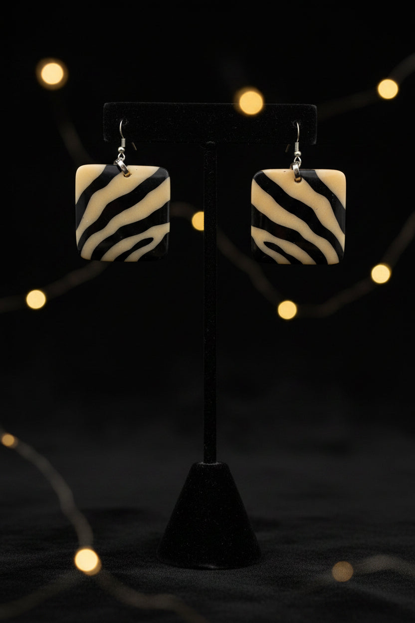 Zebra-Striped Resin Earring