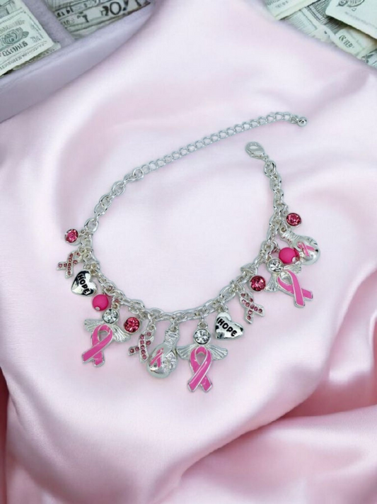 Hope Pink Ribbon Charms Chain Bracelet