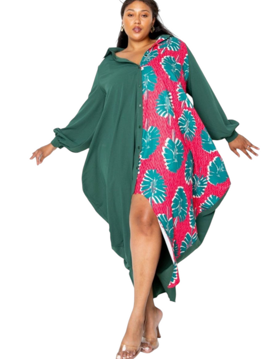 Print Drapy Shirt Maxi Dress