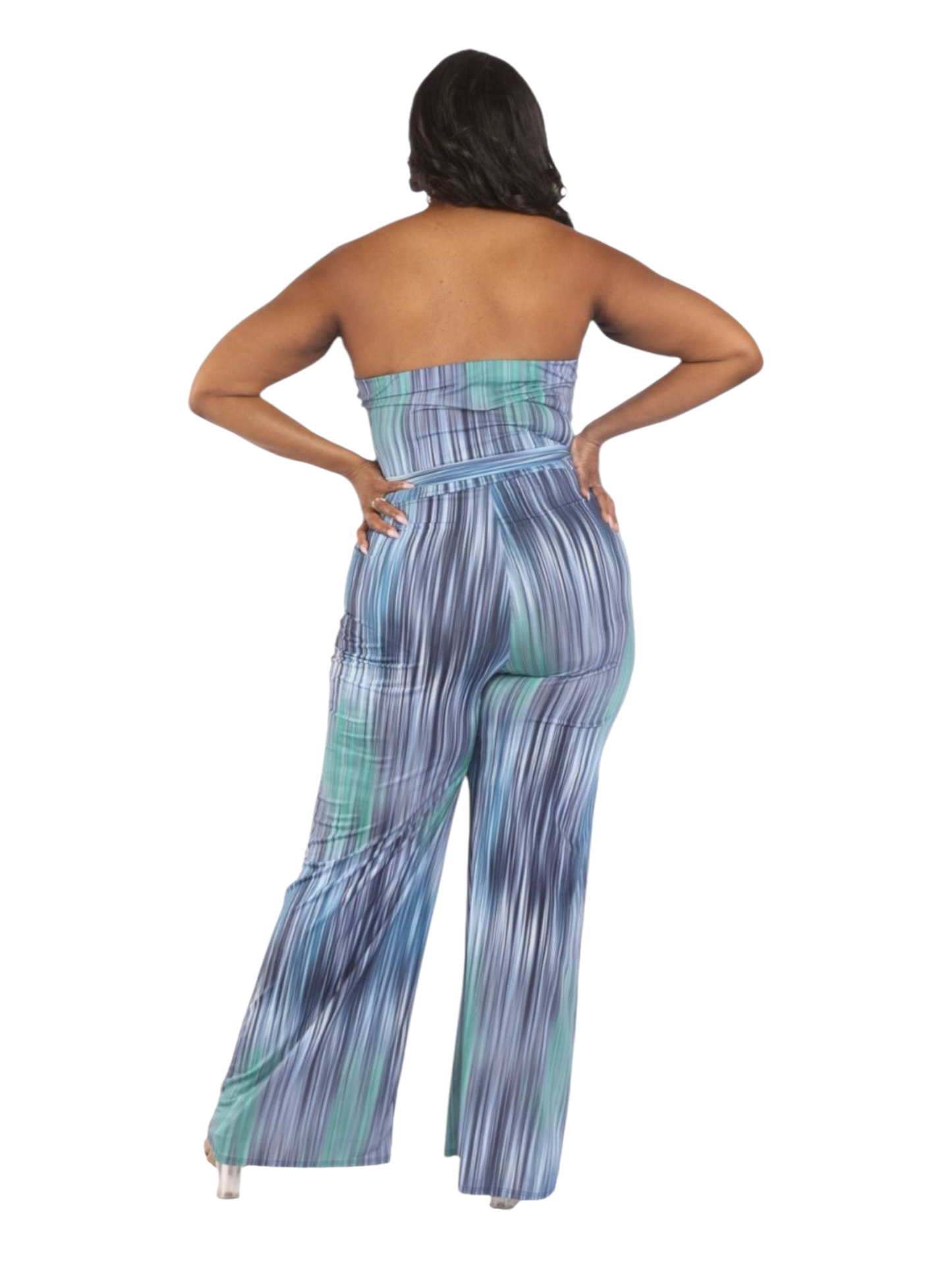 Multi Blue Jumpsuit w/Self Belt