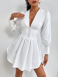 Bishop Sleeve Fold Pleated Dress