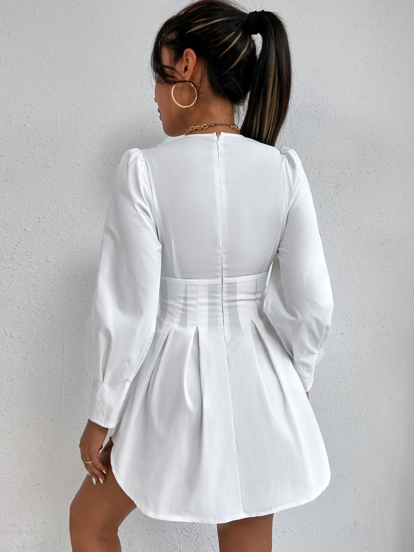 Bishop Sleeve Fold Pleated Dress