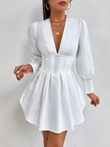 Bishop Sleeve Fold Pleated Dress