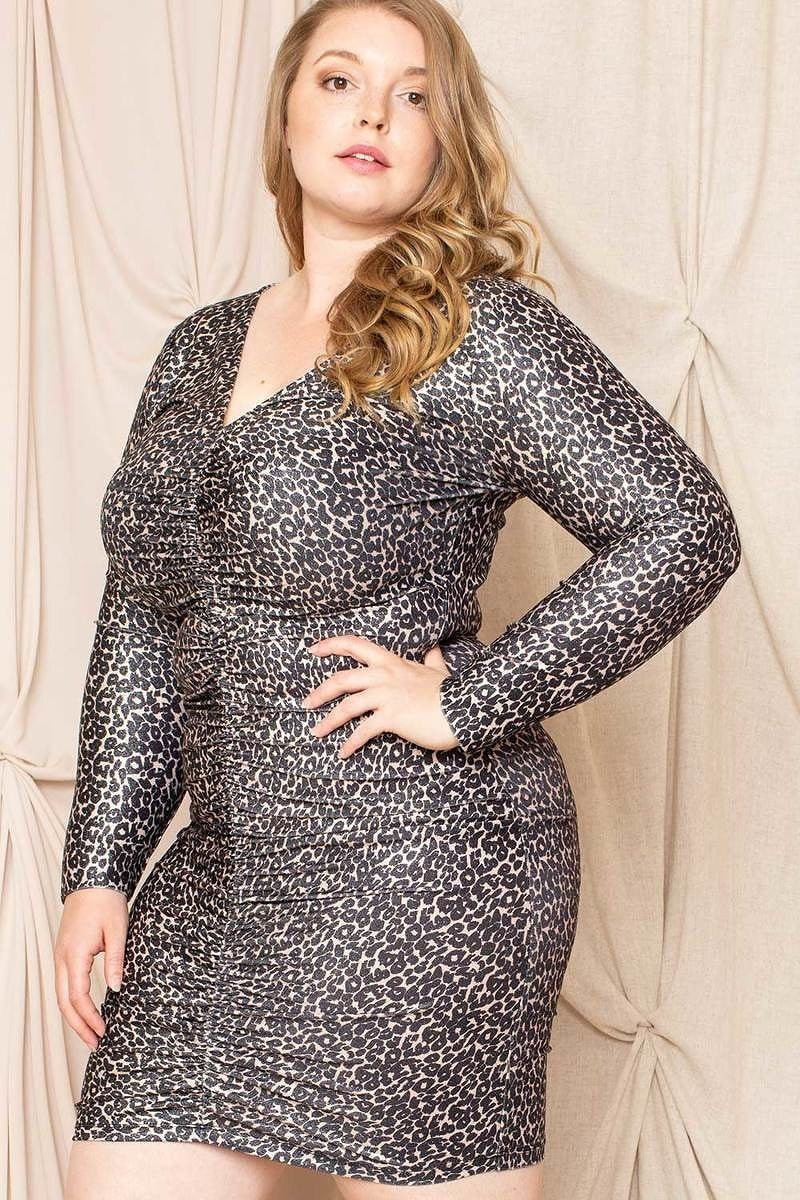 Leopard Print Shirring Mini Dress