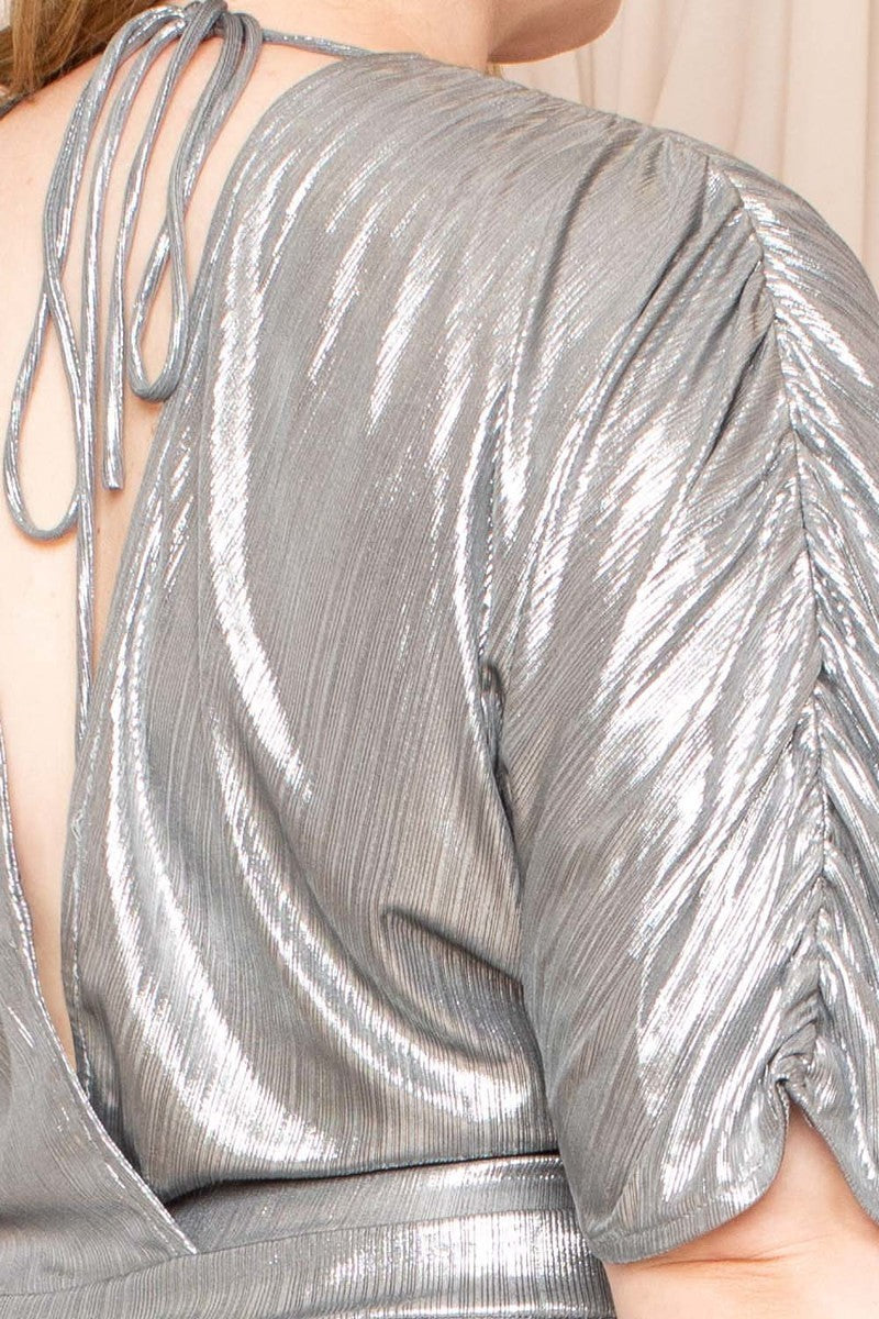 Metallic Ribbed Drop Shoulder Jumpsuit