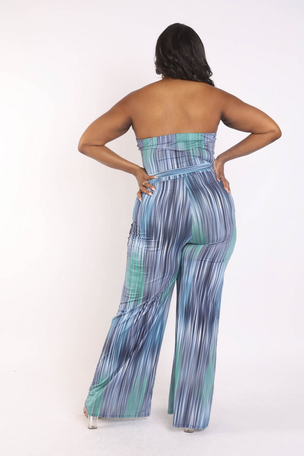 Multi Blue Jumpsuit w/Self Belt